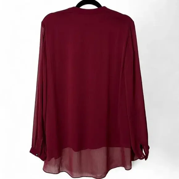Soft Surroundings Burgundy Collarless Capizzi Top with Sheer Sleeves (L) - Picture 6 of 11